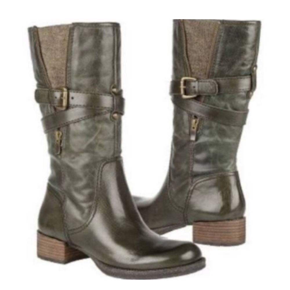 Anthropologie Naya Saffron Green Leather Wrap Boots